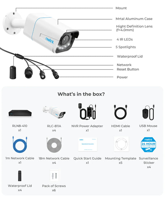 Outdoor Security Camera System - 4K 8CH PoE NVR with 8MP IP Cameras & Night Vision