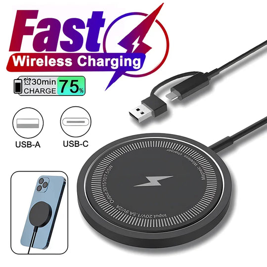 Magnetic iPhone Wireless Charger Pad USB  for 15 14 13 12 Pro Max Mini Fast Wireless Charging