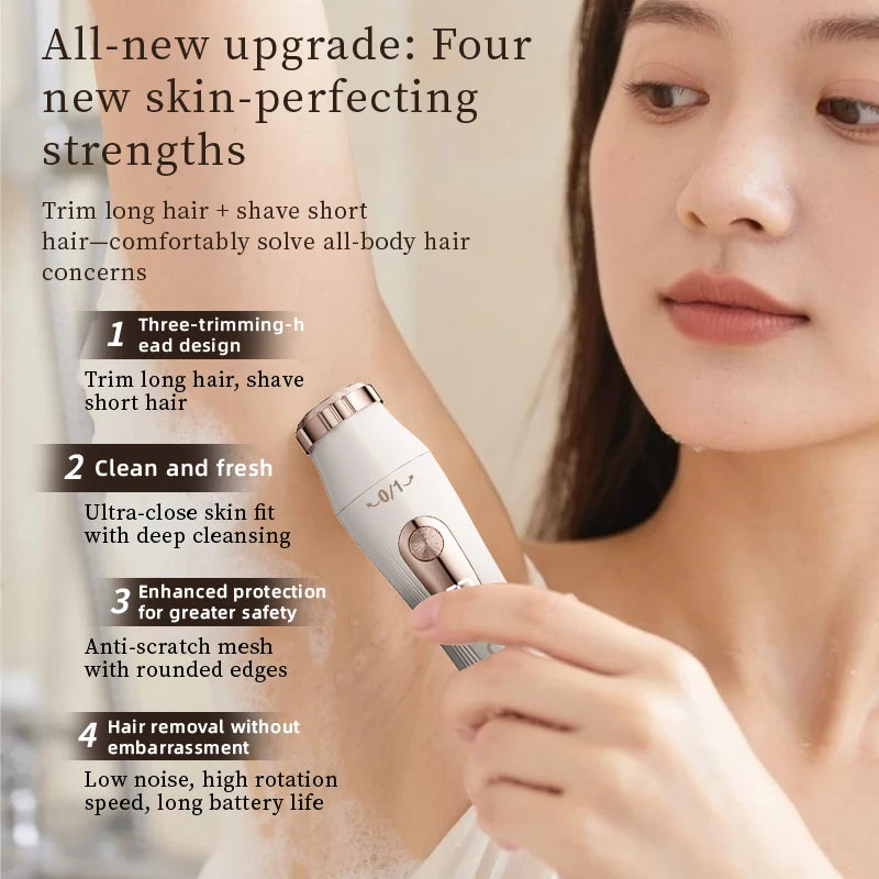 Women's Electric Shaver - Wet & Dry, Detachable Blade, Portable - Bikini, Body, Underarms & Legs - 3-in-1