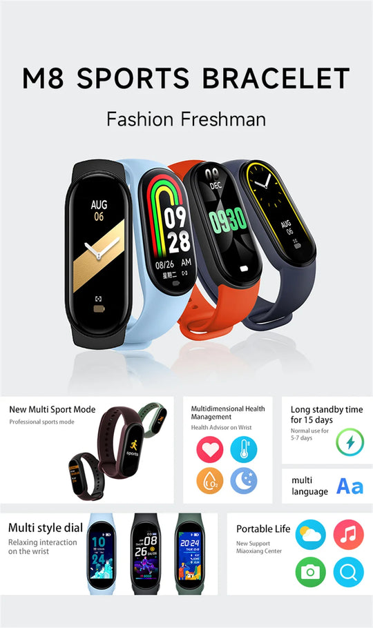 M8 Smart Watch - Fitness Tracker with Heart Rate Monitor for Android & iOS