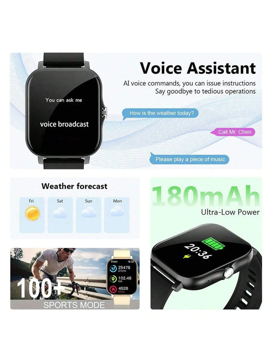 Square Sport Smartwatch - Heart Rate & Sleep Monitor with BT Call