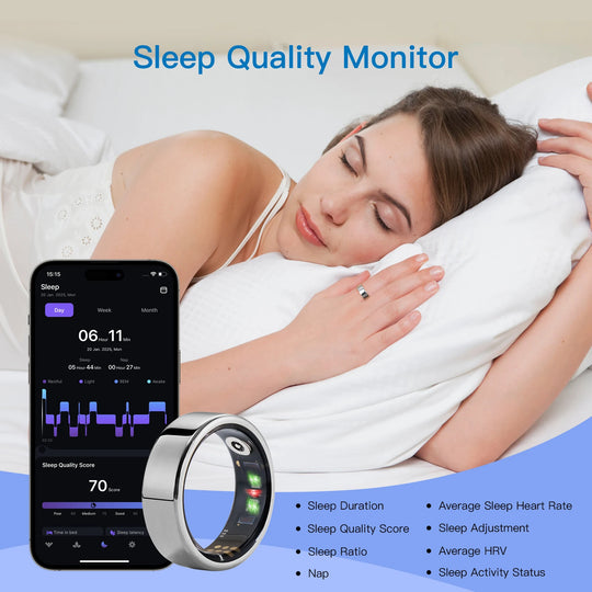Smart Ring Fitness Tracker - Heart Rate Sleep Monitor with Charging Case