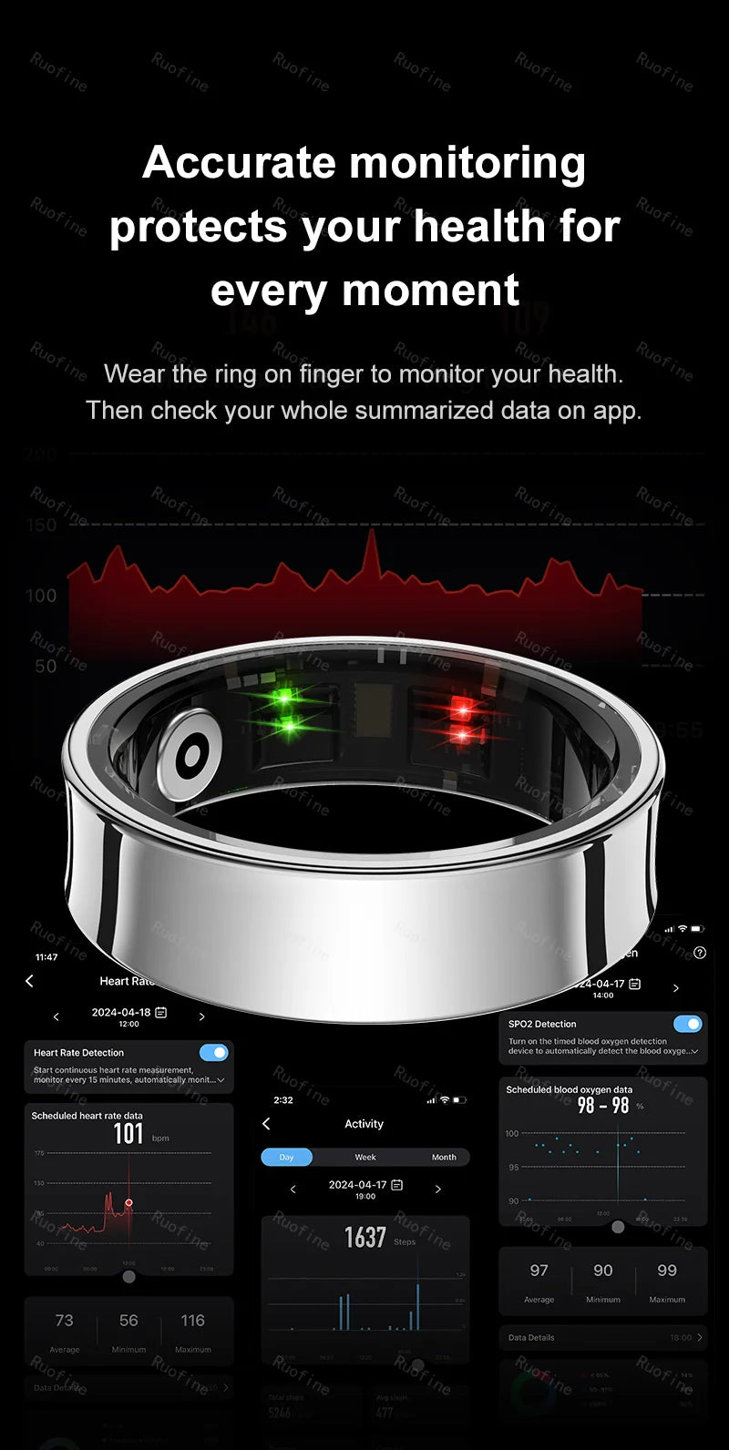 Smart Ring Fitness Tracker - Waterproof Health Monitor