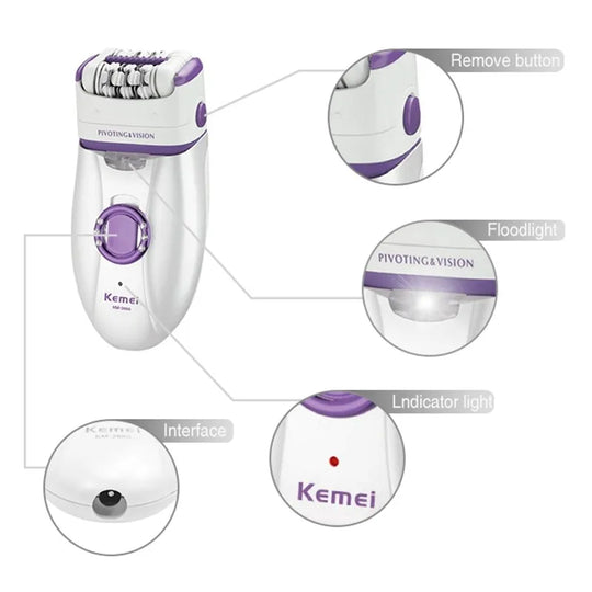 Electric Epilator for Women - Leg, Body, Lip, Chin & Bikini Hair Removal - 3-in-1