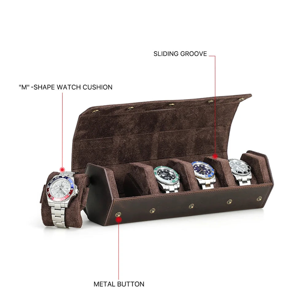 Leather Watch Roll Box - 1/2/3/4/6/8 Slots Travel Case & Display Holder - for Men & Women