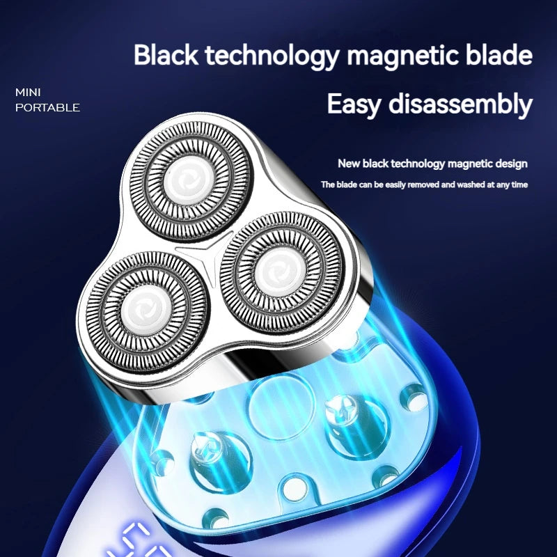 Mini Electric Shaver for Men - 3-Head Rotary Razor, USB-C, Digital Display, Waterproof