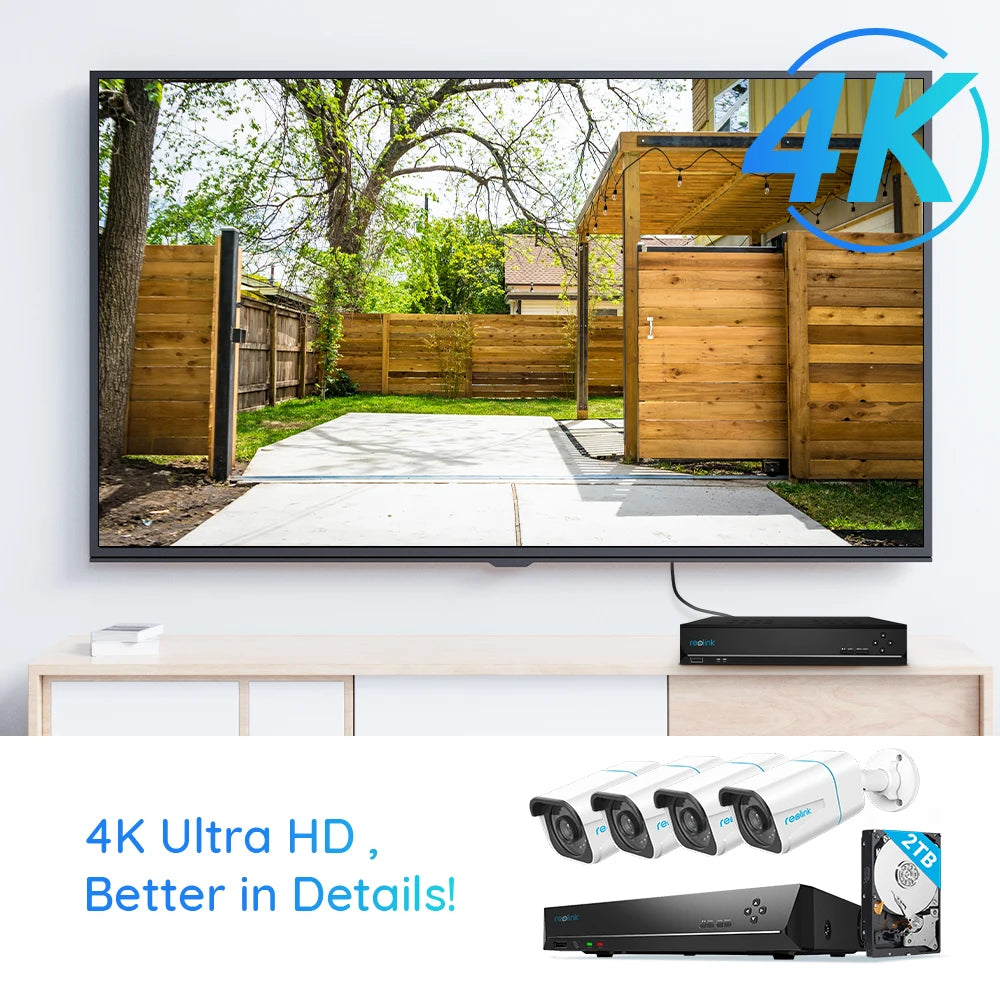 Outdoor Security Camera System - 4K 8CH PoE NVR with 8MP IP Cameras & Night Vision