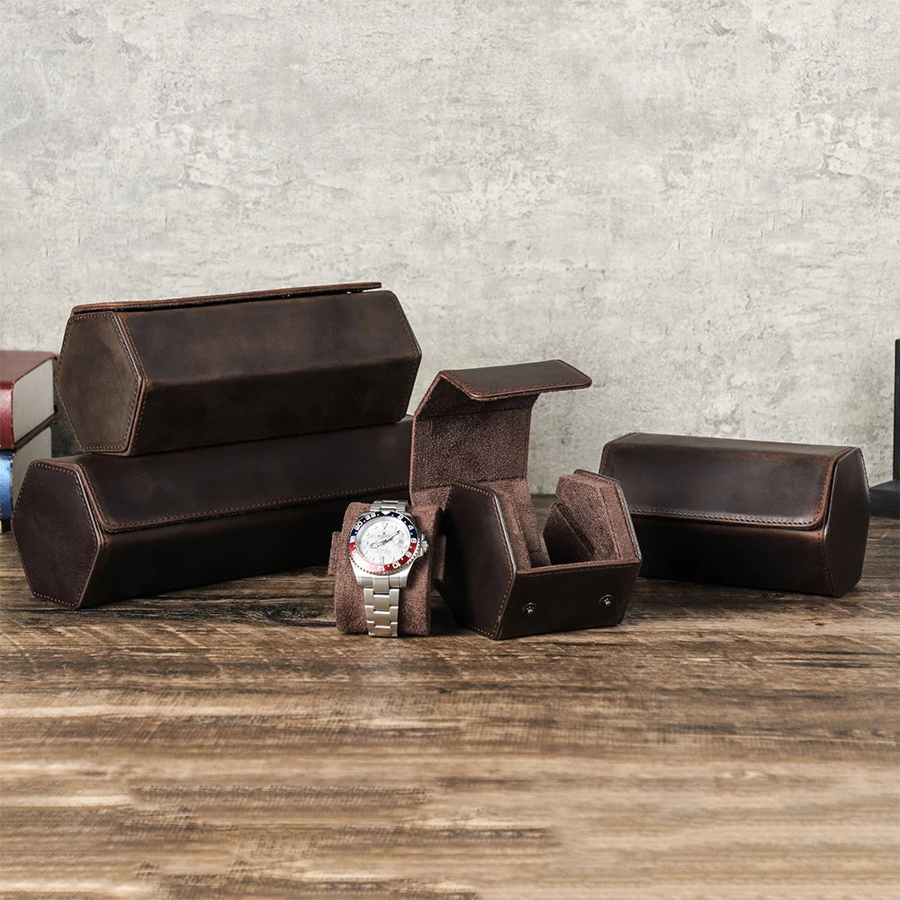 Leather Watch Roll Box - 1/2/3/4/6/8 Slots Travel Case & Display Holder - for Men & Women