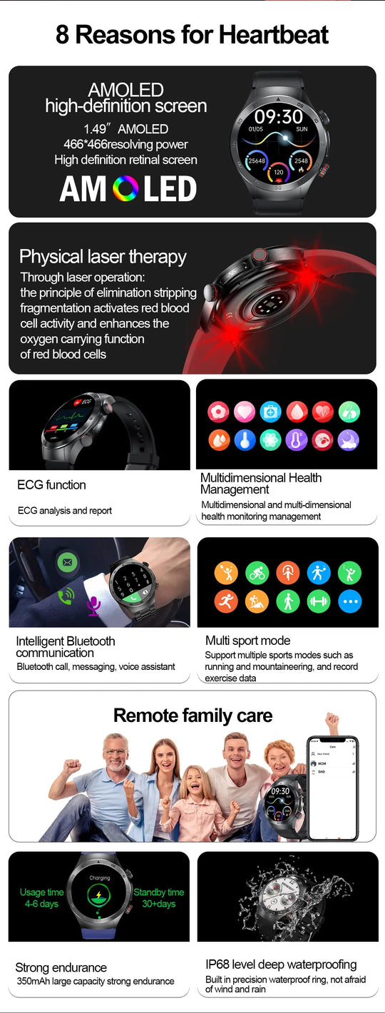 Smart Watch - Health Tracker Uric Acid Body Fat Bluetooth Call