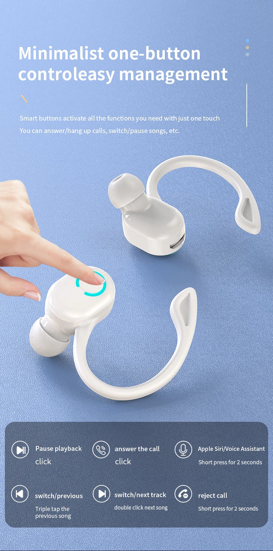 Wireless Bluetooth 5.0 Earphones - Single In-Ear Sports Headset with Mic & ANC