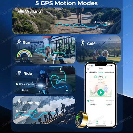 Smart Ring - Blood Oxygen Heart Rate Sleep Monitor GPS Tracking Waterproof