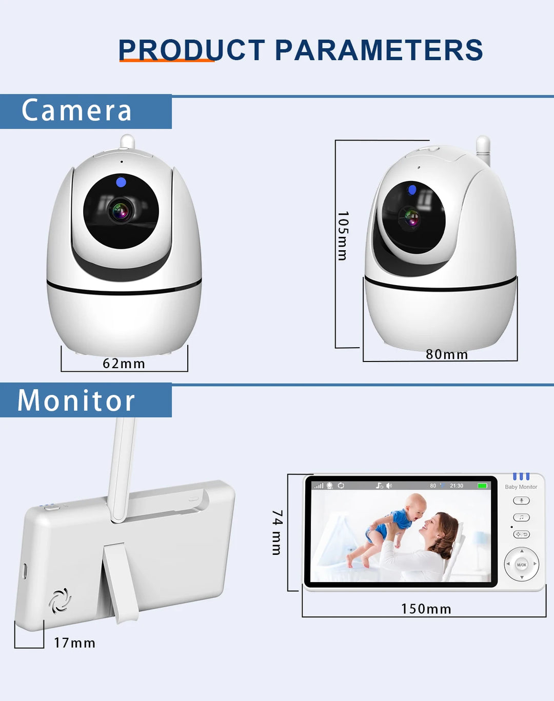 5 Inch Video Baby Monitor Indoor Mini Kids Surveillance cameras Security Protection Two-way Audio Baby Camera Temperture Display