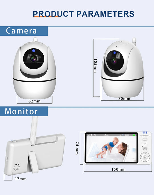 5 Inch Video Baby Monitor Indoor Mini Kids Surveillance cameras Security Protection Two-way Audio Baby Camera Temperture Display