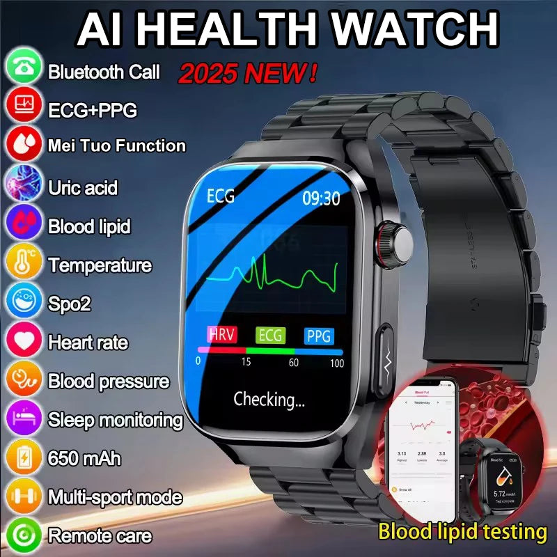 ECG+PPG Health Smartwatch - Heart Rate, Blood Pressure & BT Call Monitor