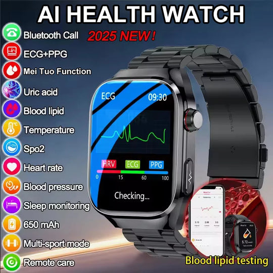 ECG+PPG Health Smartwatch - Heart Rate, Blood Pressure & BT Call Monitor