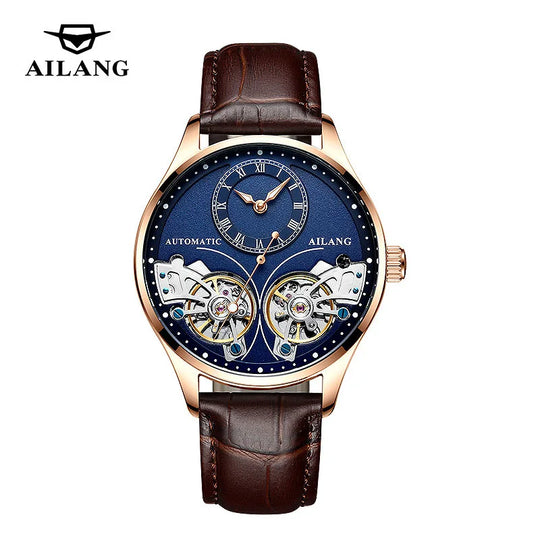 AILANG Brand New Fashion Double Tourbillon Watch for Men Luxury Stainless Steel Waterproof Automatic Mechanical Watches Mens