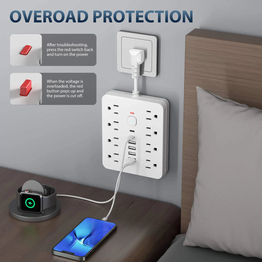 Power Strip - 8 AC Outlets & 6 USB Ports with Surge Protection & Type-C