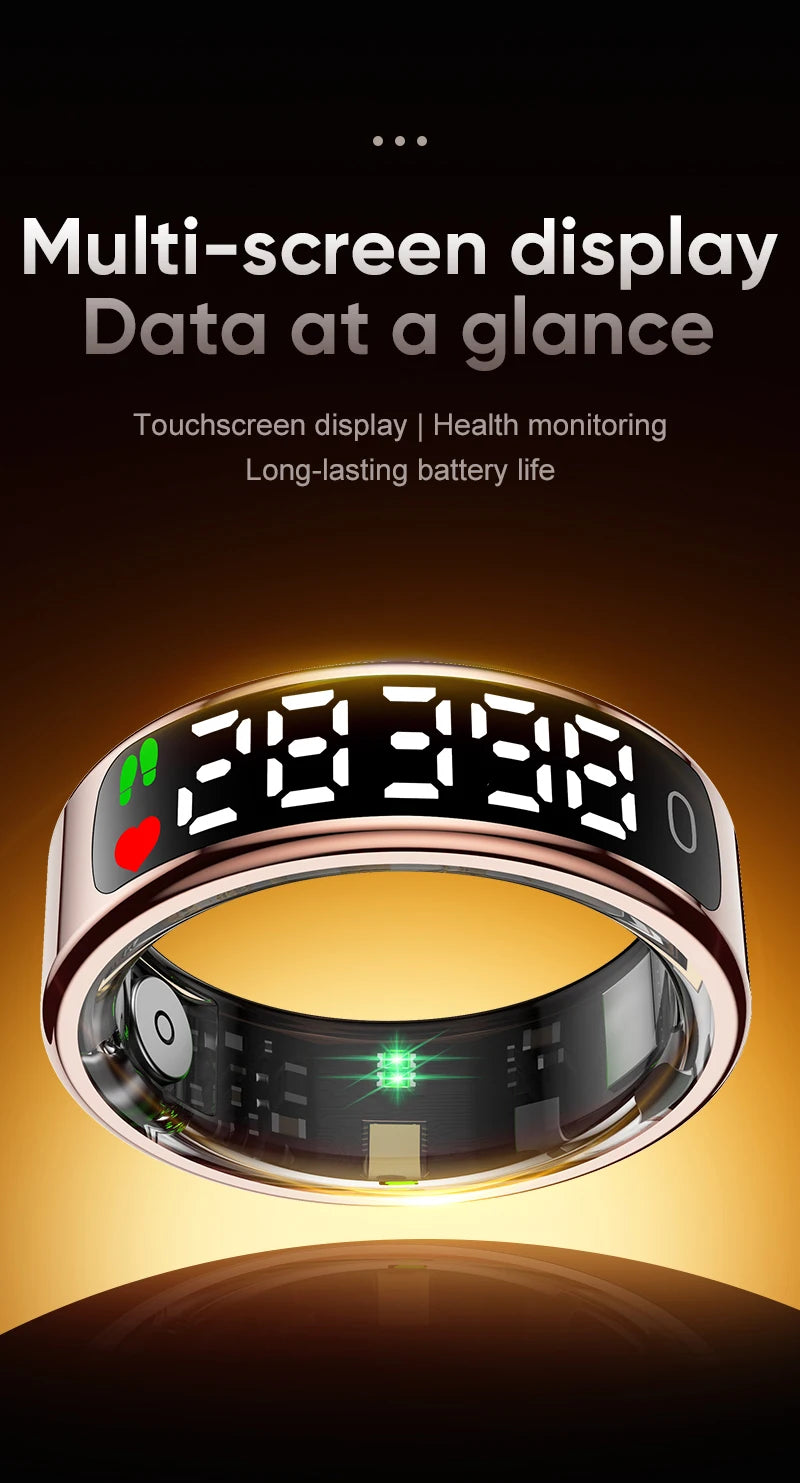 Smart Ring - LED Display Heart Rate Blood Oxygen Monitor Waterproof