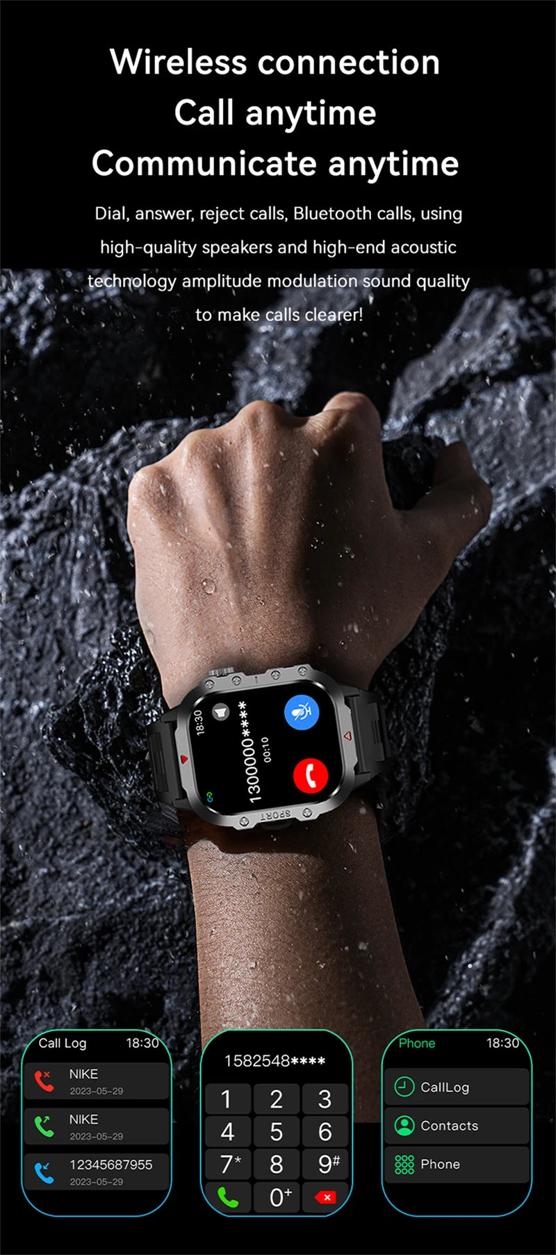 Military Smart Watch for Men - IP68 Outdoor Sports Fitness Tracker with Bluetooth Call