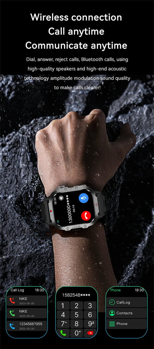 Military Smart Watch for Men - IP68 Outdoor Sports Fitness Tracker with Bluetooth Call