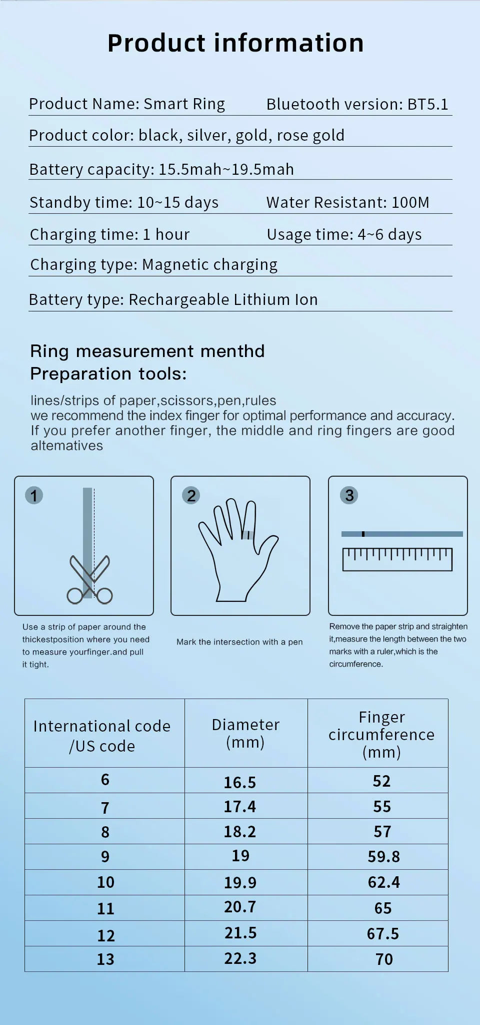 Smart Ring Fitness Tracker - Heart Rate Sleep Monitor with Charging Case