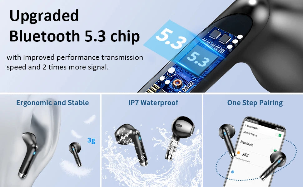 Wireless Earbuds - Bluetooth Noise Canceling LED Display Waterproof