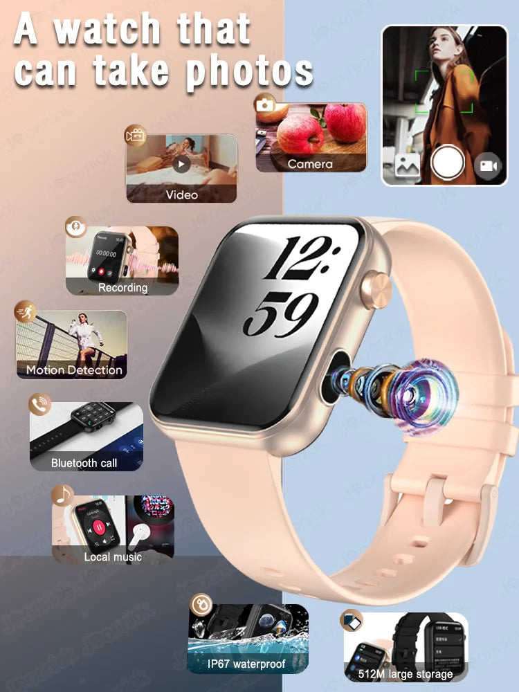 Smart Watch with Camera - Photo Video Heart Rate Bluetooth Call Waterproof