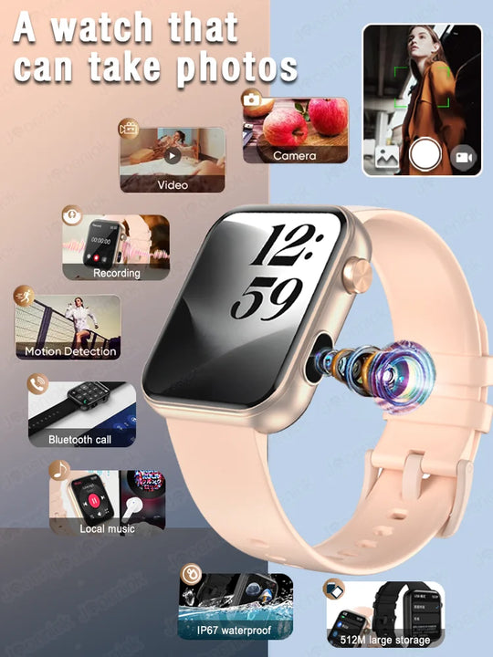 Smart Watch with Camera - Photo Video Heart Rate Bluetooth Call Waterproof