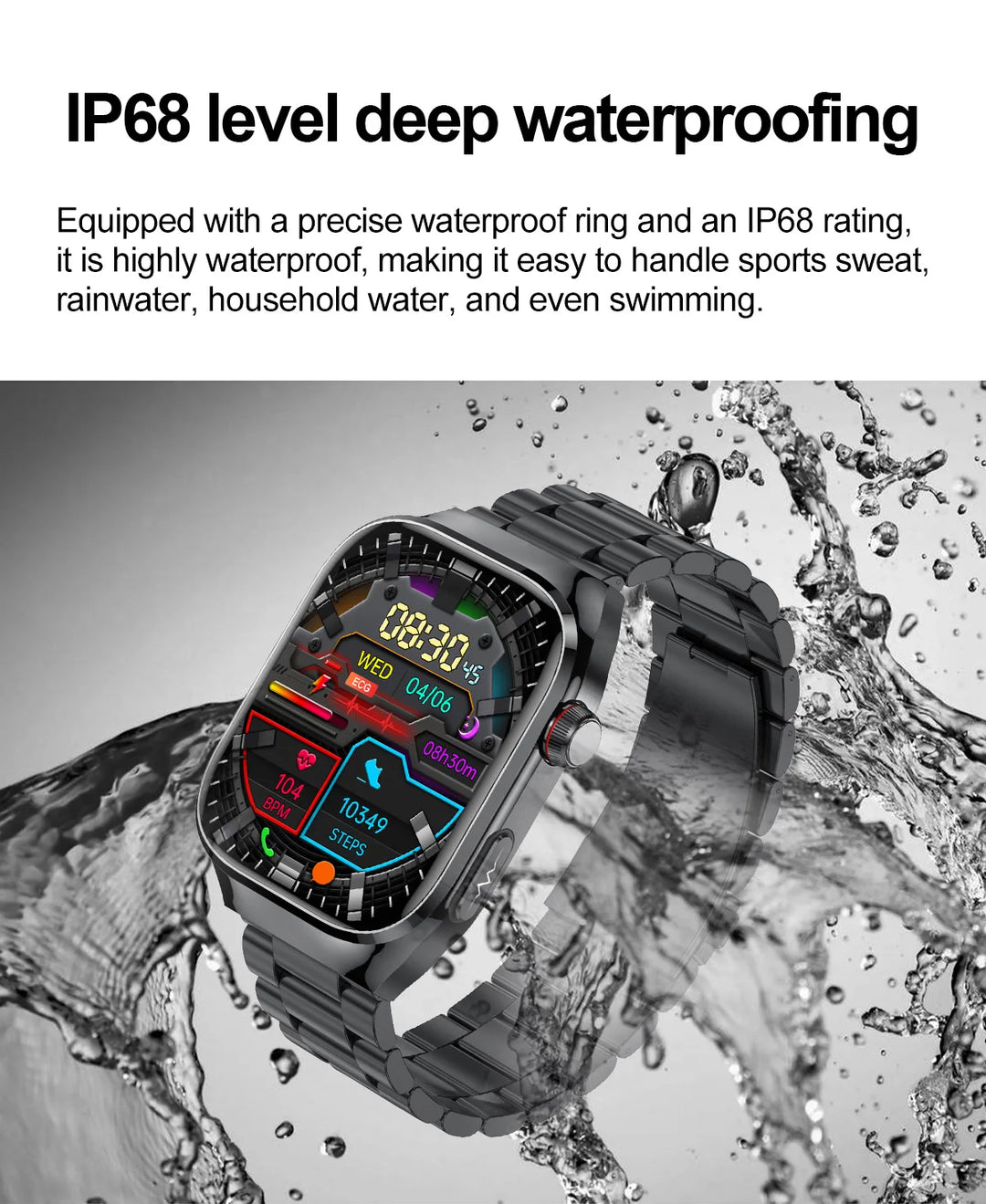 ECG+PPG Health Smartwatch - Heart Rate, Blood Pressure & BT Call Monitor