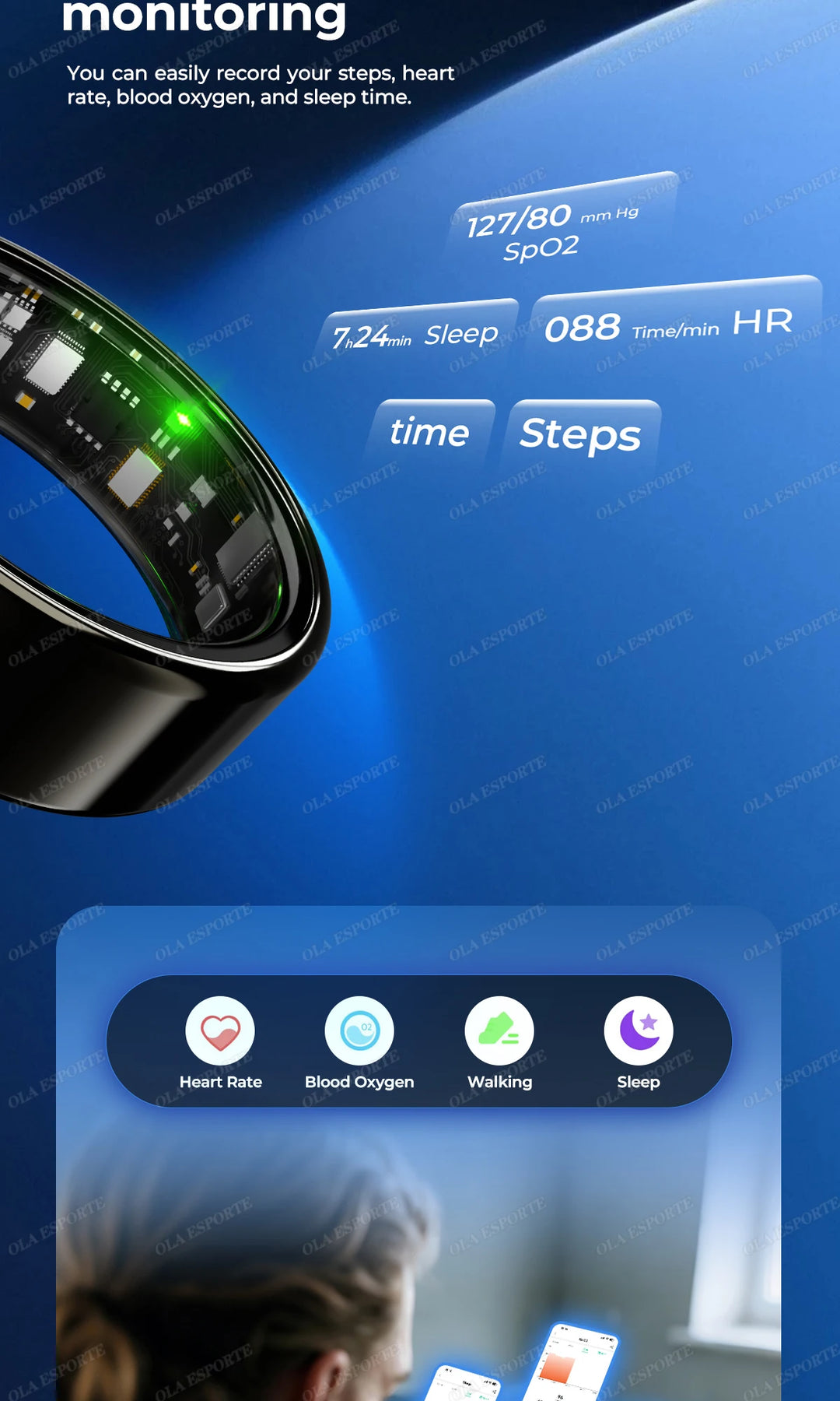 Smart Ring - Bluetooth Health Monitor Heart Rate Blood Oxygen Tracker