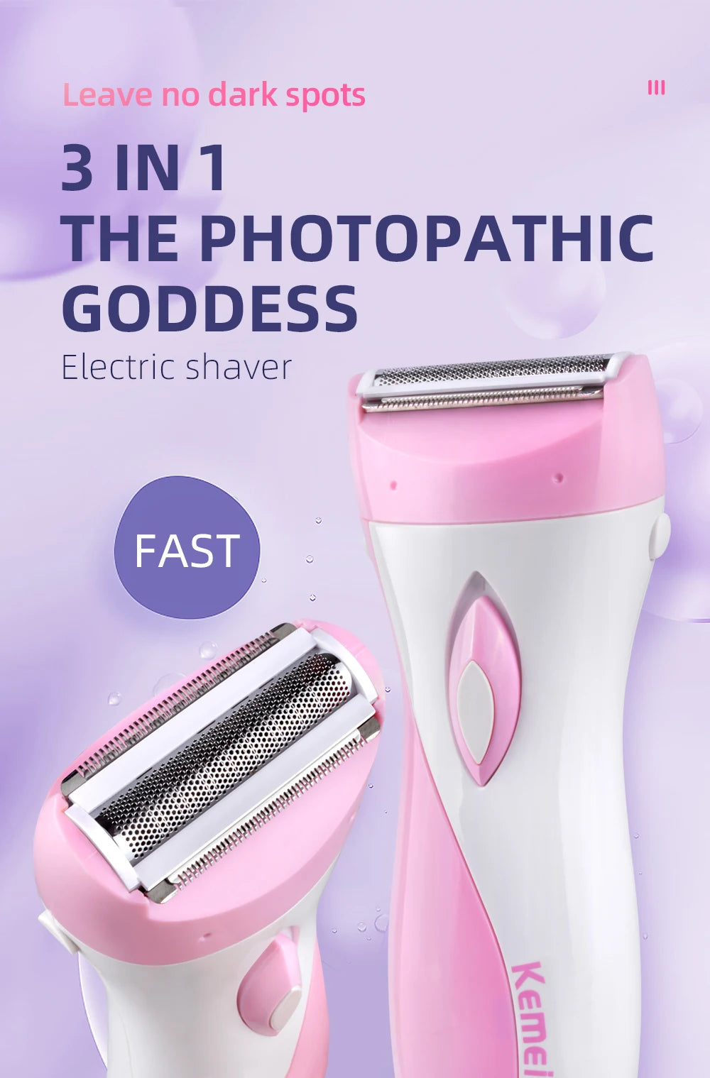 Rechargeable Lady Shaver & Epilator - Full Body Hair Removal, 30 Tweezers, Active Massage