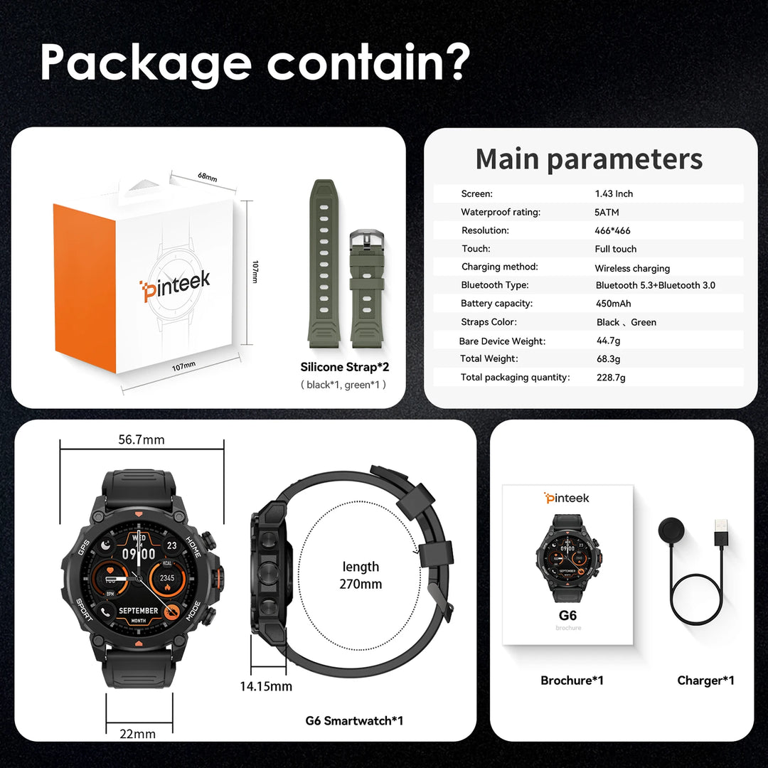 GPS Smartwatch - 1.43" AMOLED AI Sport Fitness Tracker with Bluetooth Call & Compass