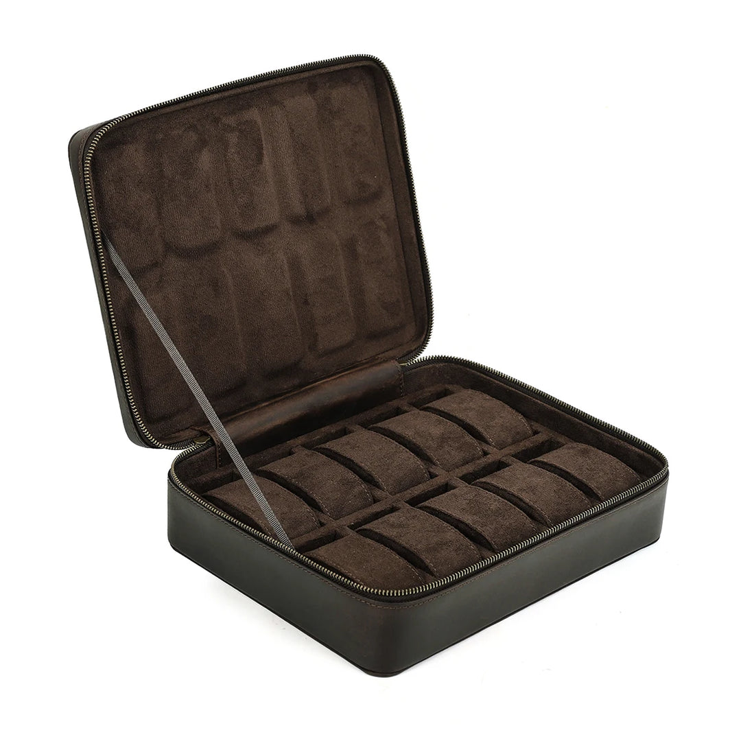 Leather Watch Organizer Box - 8/10/12 Slots Vintage Jewelry Storage Case - for Men & Women