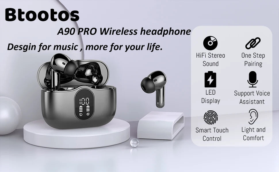 Wireless Earbuds Bluetooth 5.3 - 4 ENC Mics, 36H Playtime & LED Display