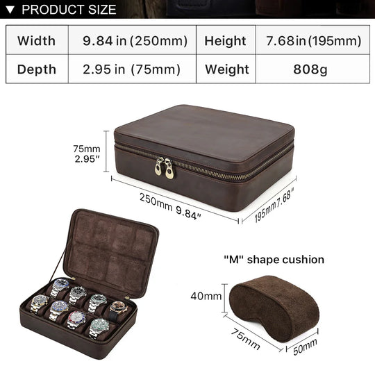 Leather Watch Organizer Box - 8/10/12 Slots Vintage Jewelry Storage Case - for Men & Women