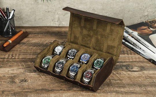 Leather Watch Roll Box - 1/2/3/4/6/8 Slots Travel Case & Display Holder - for Men & Women