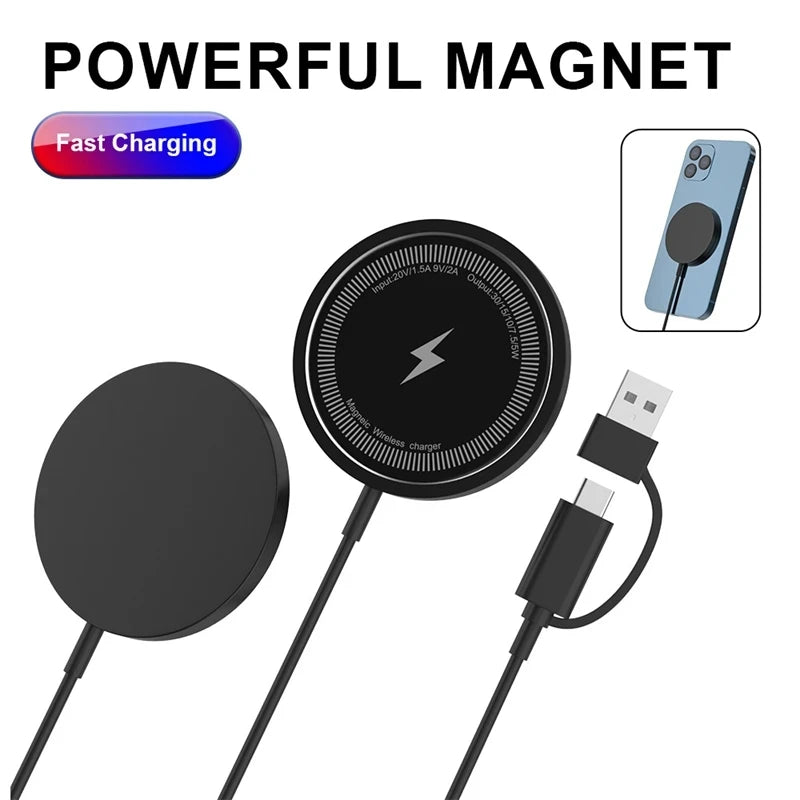 Magnetic iPhone Wireless Charger Pad USB  for 15 14 13 12 Pro Max Mini Fast Wireless Charging