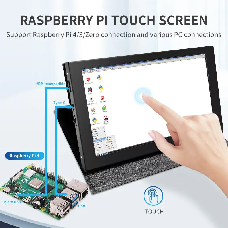7 Inch IPS Touch Screen HDMI-compatible 1024*600 LCD for Raspberry Pi Windows PC Display with Holder Case Portable Monitor