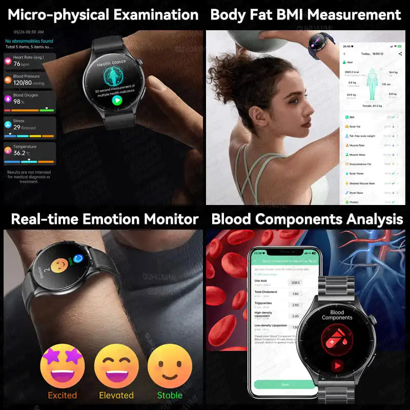 Smart Watch with ECG Health Monitoring - Uric Acid Blood Pressure Blood Oxygen for iOS & Android