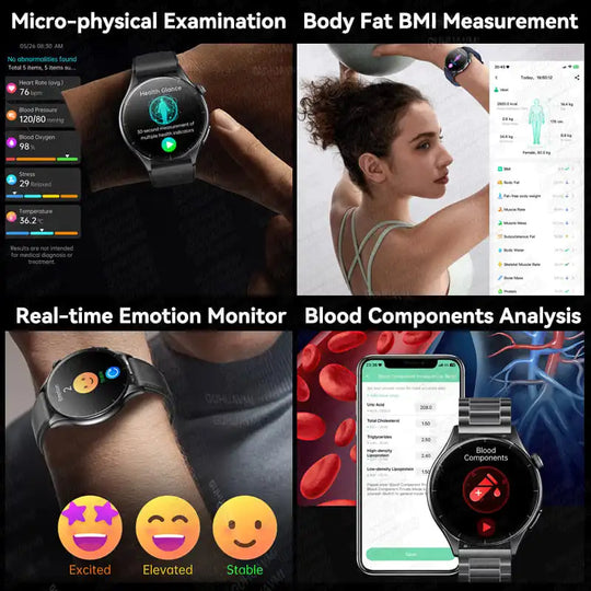 Smart Watch with ECG Health Monitoring - Uric Acid Blood Pressure Blood Oxygen for iOS & Android