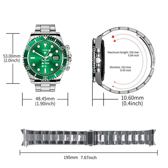 Luxury Smart Watch for Men - Fitness Tracker Bluetooth Call DIY Faces