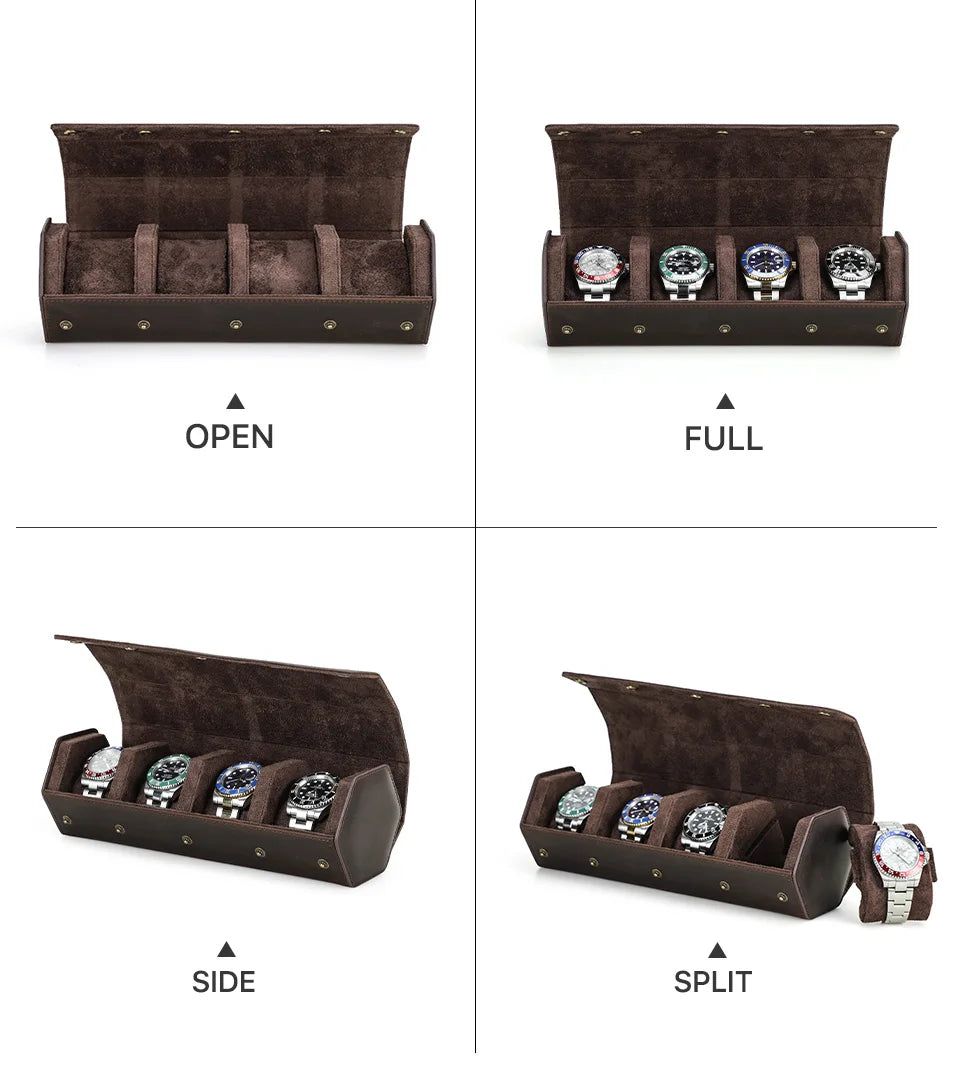 Leather Watch Roll Box - 1/2/3/4/6/8 Slots Travel Case & Display Holder - for Men & Women