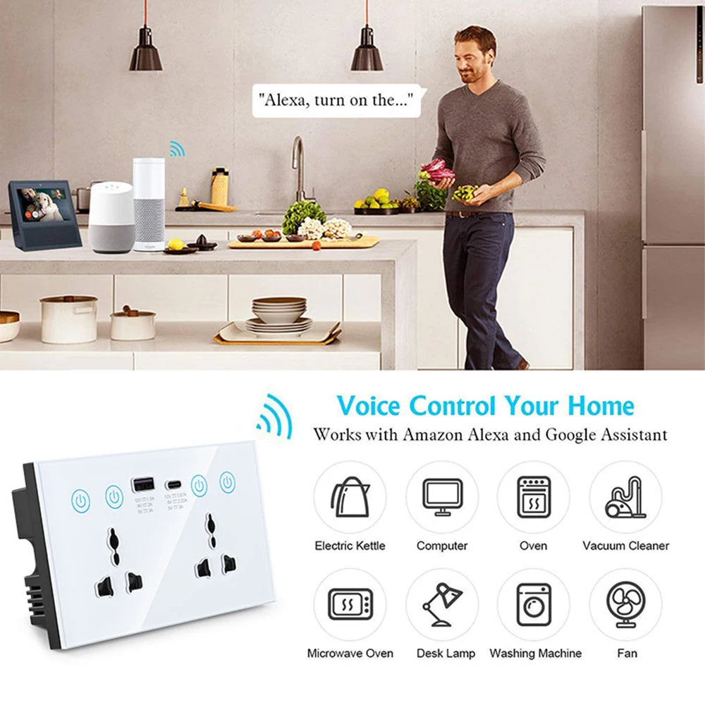 Power Socket Universal Electrical Plug Outlet with USB Type-C
