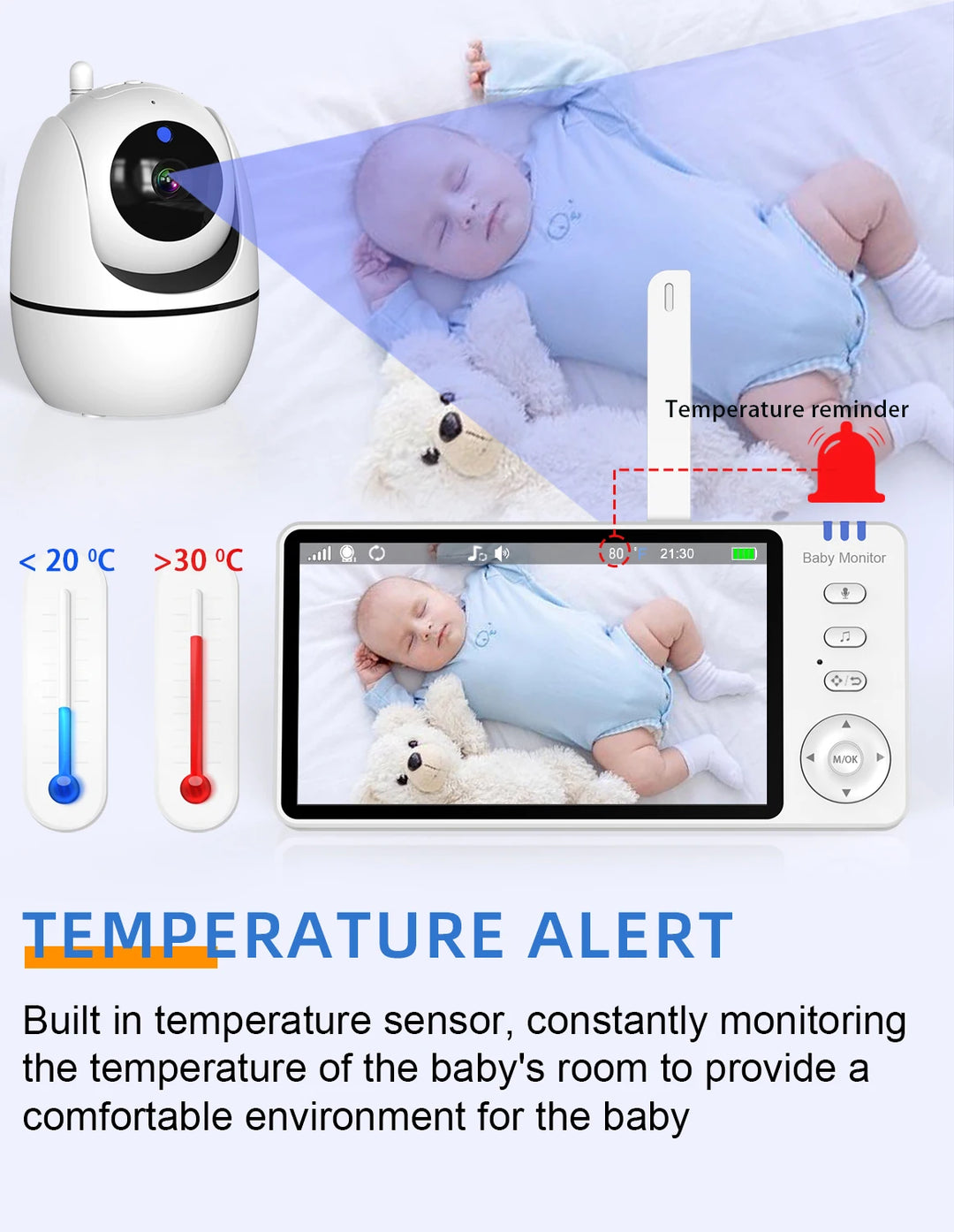 5 Inch Video Baby Monitor Indoor Mini Kids Surveillance cameras Security Protection Two-way Audio Baby Camera Temperture Display