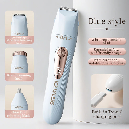 Women's Electric Shaver - Wet & Dry, Detachable Blade, Portable - Bikini, Body, Underarms & Legs - 3-in-1