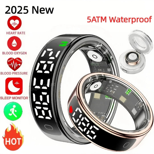 Smart Ring - LED Display Heart Rate Blood Oxygen Monitor Waterproof