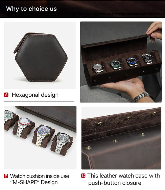 Leather Watch Roll Box - 1/2/3/4/6/8 Slots Travel Case & Display Holder - for Men & Women