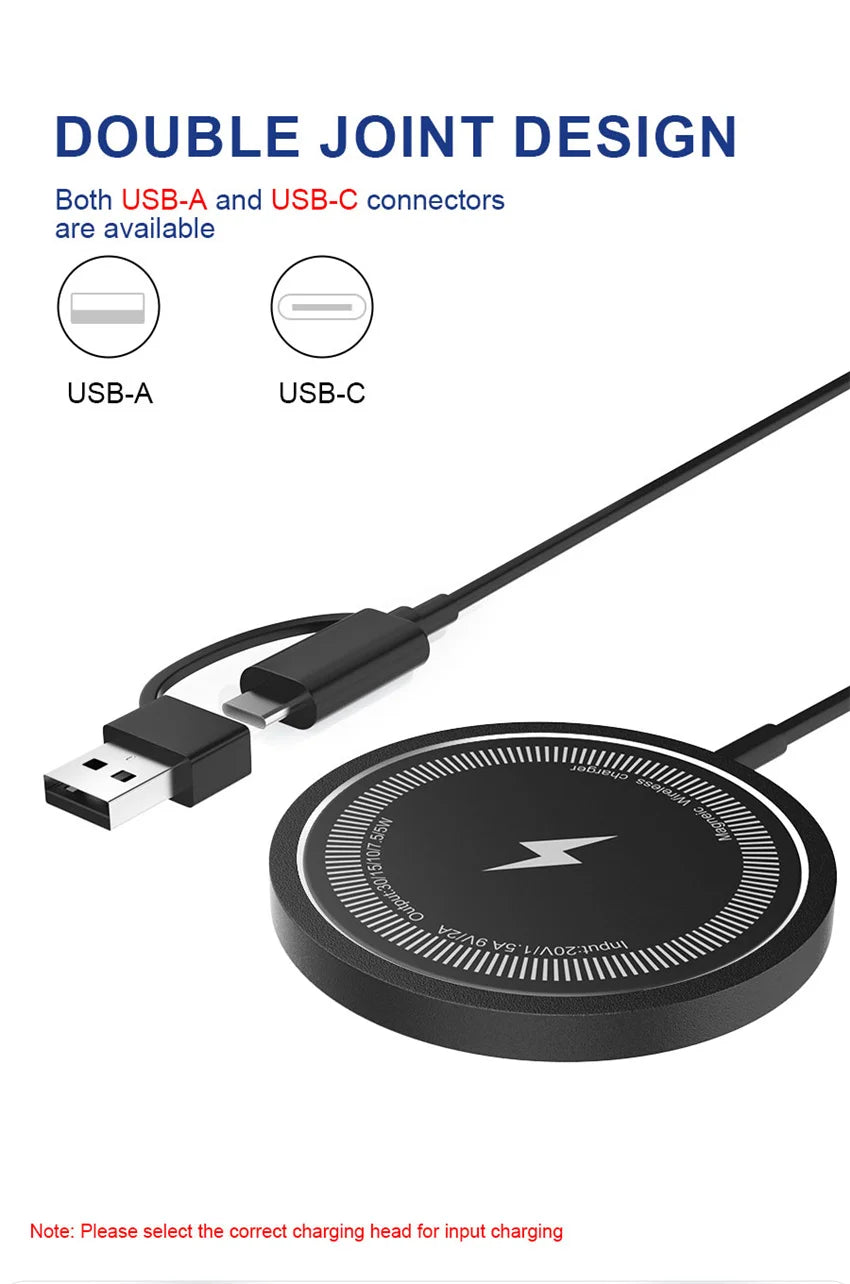 Magnetic iPhone Wireless Charger Pad USB  for 15 14 13 12 Pro Max Mini Fast Wireless Charging