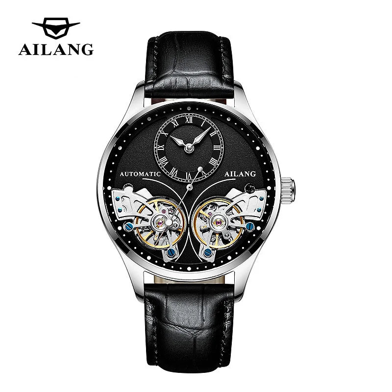 AILANG Brand New Fashion Double Tourbillon Watch for Men Luxury Stainless Steel Waterproof Automatic Mechanical Watches Mens