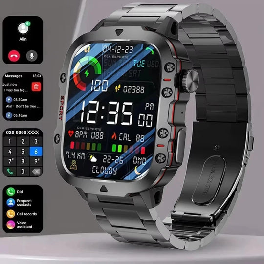 Military Smart Watch for Men - IP68 Outdoor Sports Fitness Tracker with Bluetooth Call